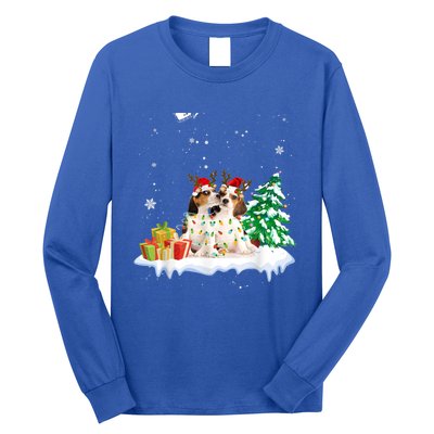 Beagle Santa Christmas Tree Light Pajama Dog Xmas Gift Long Sleeve Shirt