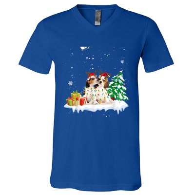 Beagle Santa Christmas Tree Light Pajama Dog Xmas Gift V-Neck T-Shirt