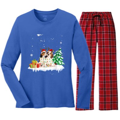 Beagle Santa Christmas Tree Light Pajama Dog Xmas Gift Women's Long Sleeve Flannel Pajama Set 