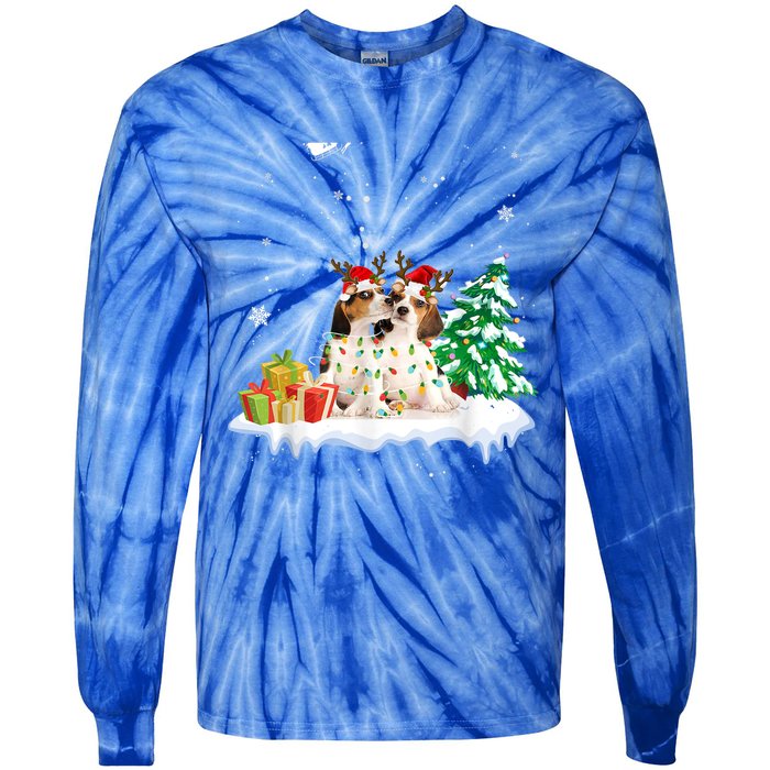 Beagle Santa Christmas Tree Light Pajama Dog Xmas Gift Tie-Dye Long Sleeve Shirt