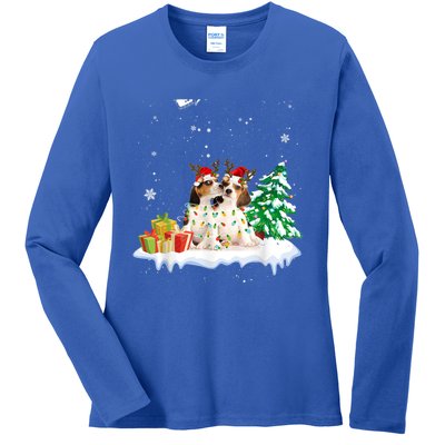 Beagle Santa Christmas Tree Light Pajama Dog Xmas Gift Ladies Long Sleeve Shirt