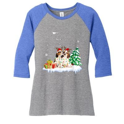 Beagle Santa Christmas Tree Light Pajama Dog Xmas Gift Women's Tri-Blend 3/4-Sleeve Raglan Shirt