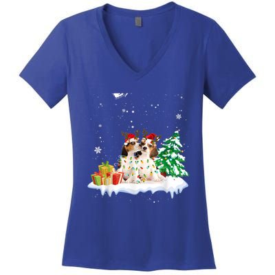 Beagle Santa Christmas Tree Light Pajama Dog Xmas Gift Women's V-Neck T-Shirt