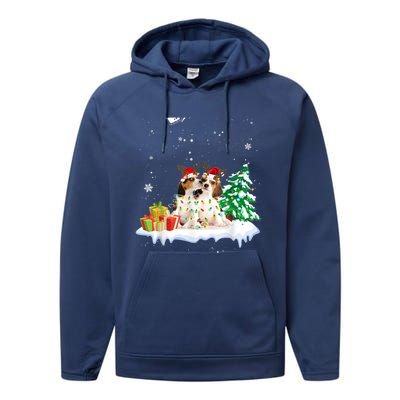 Beagle Santa Christmas Tree Light Pajama Dog Xmas Gift Performance Fleece Hoodie