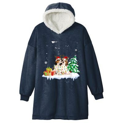 Beagle Santa Christmas Tree Light Pajama Dog Xmas Gift Hooded Wearable Blanket