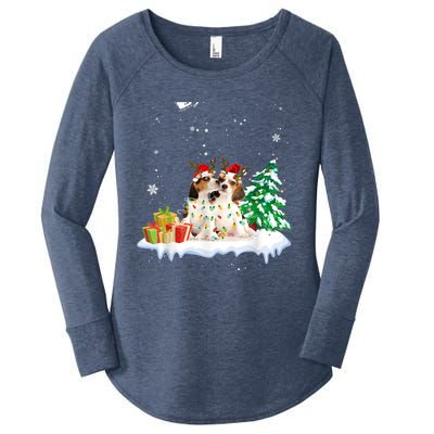 Beagle Santa Christmas Tree Light Pajama Dog Xmas Gift Women's Perfect Tri Tunic Long Sleeve Shirt