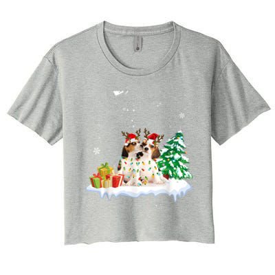 Beagle Santa Christmas Tree Light Pajama Dog Xmas Gift Women's Crop Top Tee