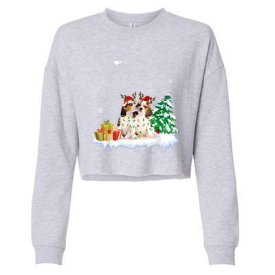 Beagle Santa Christmas Tree Light Pajama Dog Xmas Gift Cropped Pullover Crew