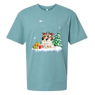 Beagle Santa Christmas Tree Light Pajama Dog Xmas Gift Sueded Cloud Jersey T-Shirt