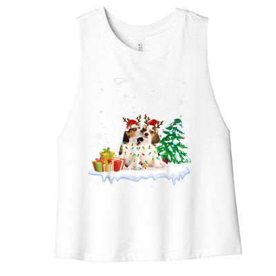 Beagle Santa Christmas Tree Light Pajama Dog Xmas Gift Women's Racerback Cropped Tank