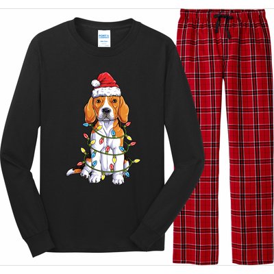 Beagle Santa Christmas Tree Lights Xmas Funny Gift Boys Gift Long Sleeve Pajama Set