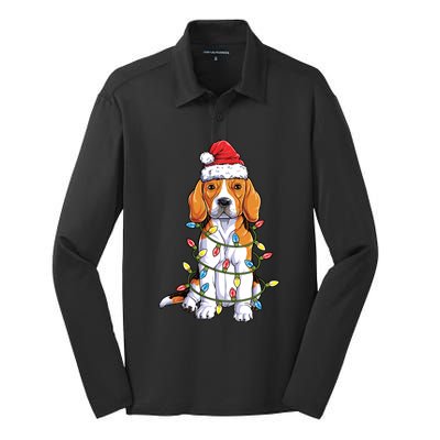 Beagle Santa Christmas Tree Lights Xmas Funny Gift Boys Gift Silk Touch Performance Long Sleeve Polo