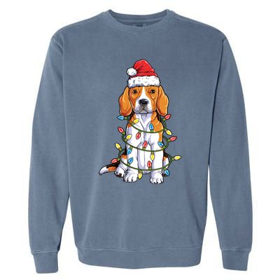 Beagle Santa Christmas Tree Lights Xmas Funny Gift Boys Gift Garment-Dyed Sweatshirt