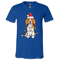 Beagle Santa Christmas Tree Lights Xmas Funny Gift Boys Gift V-Neck T-Shirt