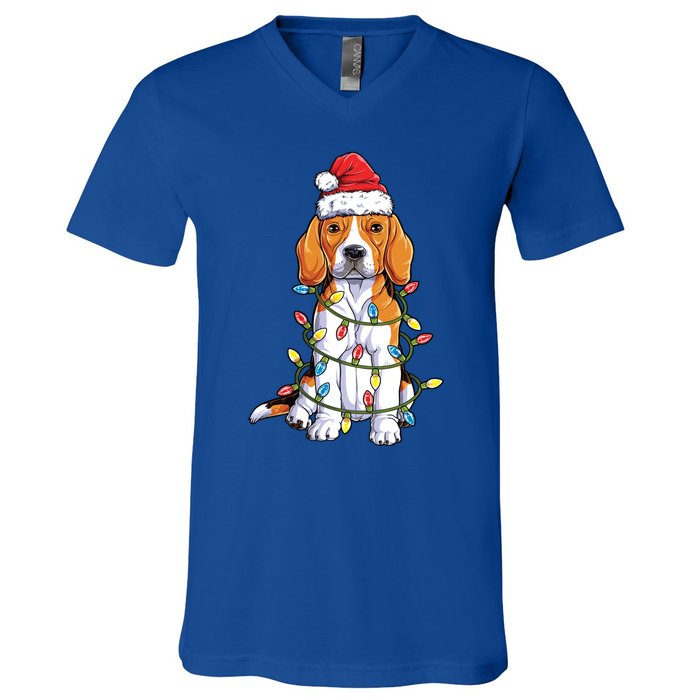 Beagle Santa Christmas Tree Lights Xmas Funny Gift Boys Gift V-Neck T-Shirt