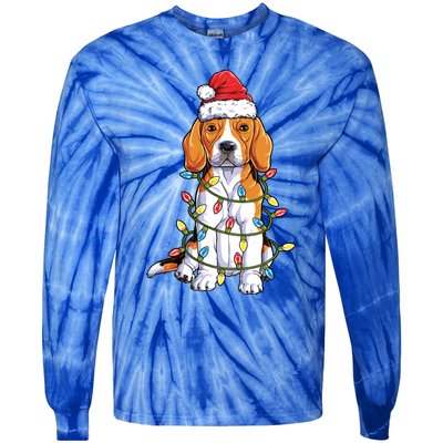 Beagle Santa Christmas Tree Lights Xmas Funny Gift Boys Gift Tie-Dye Long Sleeve Shirt