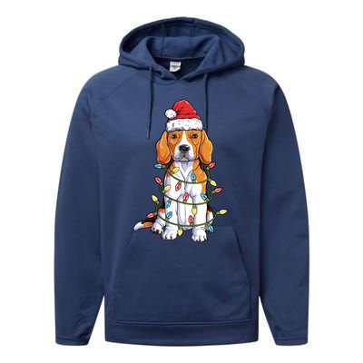 Beagle Santa Christmas Tree Lights Xmas Funny Gift Boys Gift Performance Fleece Hoodie