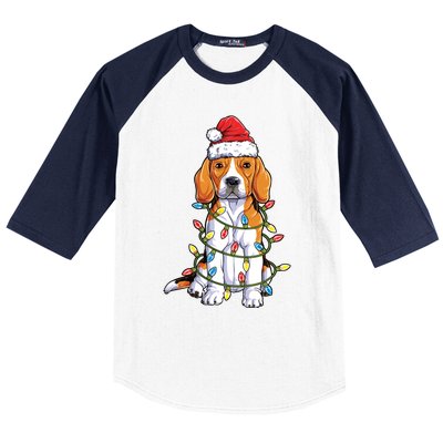 Beagle Santa Christmas Tree Lights Xmas Funny Gift Boys Gift Baseball Sleeve Shirt