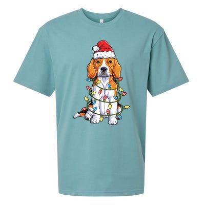 Beagle Santa Christmas Tree Lights Xmas Funny Gift Boys Gift Sueded Cloud Jersey T-Shirt