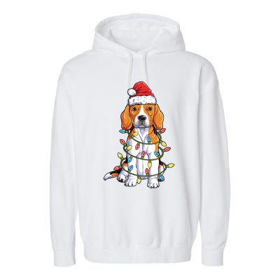 Beagle Santa Christmas Tree Lights Xmas Funny Gift Boys Gift Garment-Dyed Fleece Hoodie