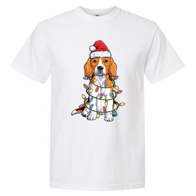 Beagle Santa Christmas Tree Lights Xmas Funny Gift Boys Gift Garment-Dyed Heavyweight T-Shirt