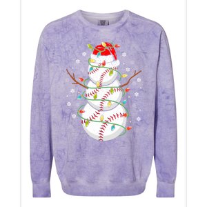 Baseball Snow Christmas Santa Hat Lights Snowflakes Xmas Funny Gift Colorblast Crewneck Sweatshirt