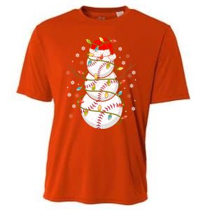 Baseball Snow Christmas Santa Hat Lights Snowflakes Xmas Funny Gift Cooling Performance Crew T-Shirt