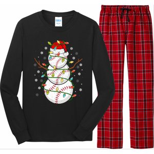 Baseball Snow Christmas Santa Hat Lights Snowflakes Xmas Funny Gift Long Sleeve Pajama Set