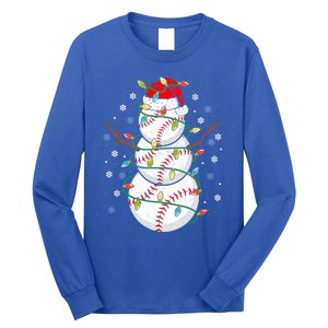 Baseball Snow Christmas Santa Hat Lights Snowflakes Xmas Funny Gift Long Sleeve Shirt