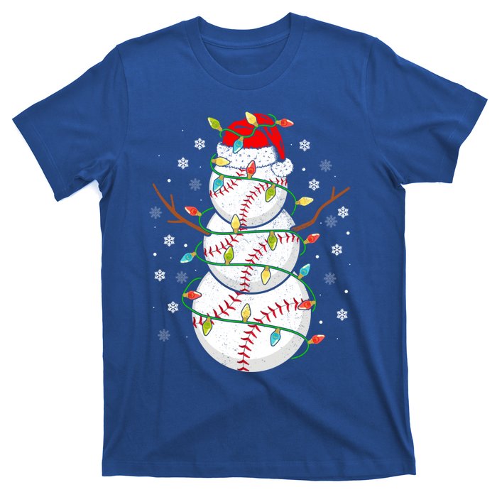 Baseball Snow Christmas Santa Hat Lights Snowflakes Xmas Funny Gift T-Shirt