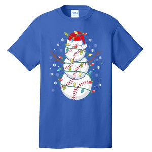 Baseball Snow Christmas Santa Hat Lights Snowflakes Xmas Funny Gift Tall T-Shirt