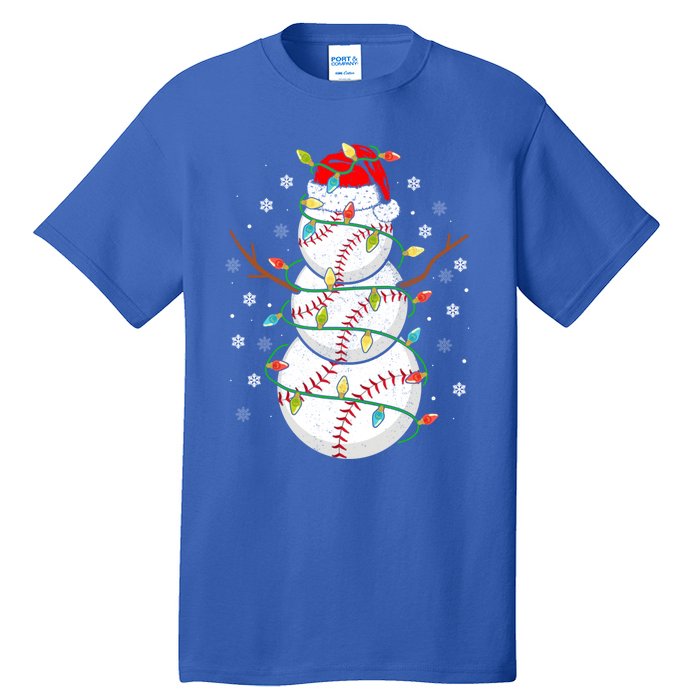 Baseball Snow Christmas Santa Hat Lights Snowflakes Xmas Funny Gift Tall T-Shirt