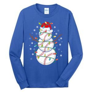 Baseball Snow Christmas Santa Hat Lights Snowflakes Xmas Funny Gift Tall Long Sleeve T-Shirt