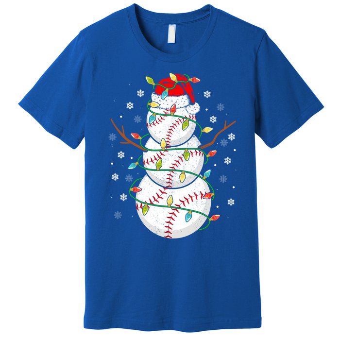 Baseball Snow Christmas Santa Hat Lights Snowflakes Xmas Funny Gift Premium T-Shirt