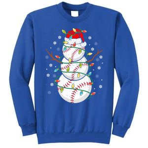 Baseball Snow Christmas Santa Hat Lights Snowflakes Xmas Funny Gift Tall Sweatshirt