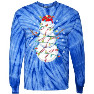 Baseball Snow Christmas Santa Hat Lights Snowflakes Xmas Funny Gift Tie-Dye Long Sleeve Shirt