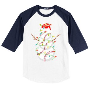 Baseball Snow Christmas Santa Hat Lights Snowflakes Xmas Funny Gift Baseball Sleeve Shirt