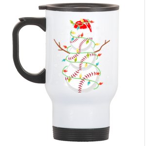 Baseball Snow Christmas Santa Hat Lights Snowflakes Xmas Funny Gift Stainless Steel Travel Mug