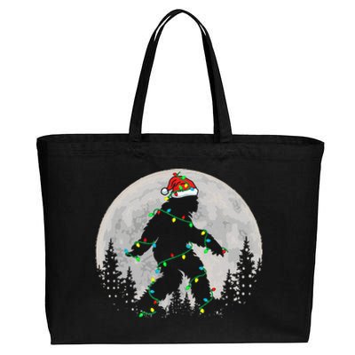 Bigfoot Santa Christmas Tree Lights Funny Xmas Sasquatch Cotton Canvas Jumbo Tote