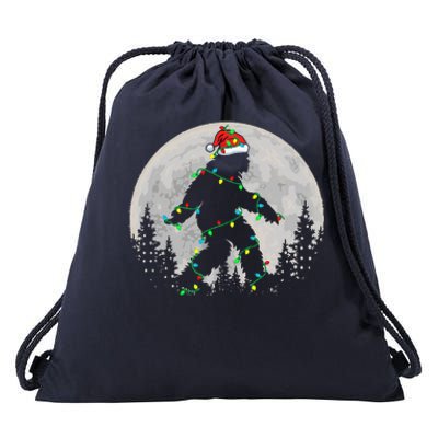 Bigfoot Santa Christmas Tree Lights Funny Xmas Sasquatch Drawstring Bag