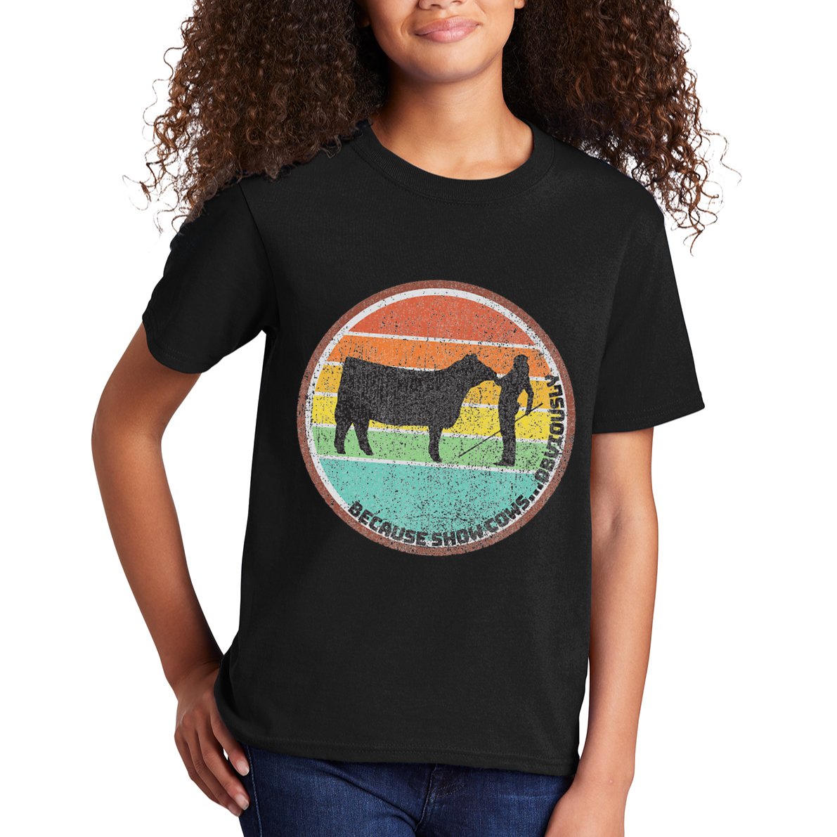 Because Show Cows ...Obviously Fun Cattle Showing Fair Kids T-Shirt