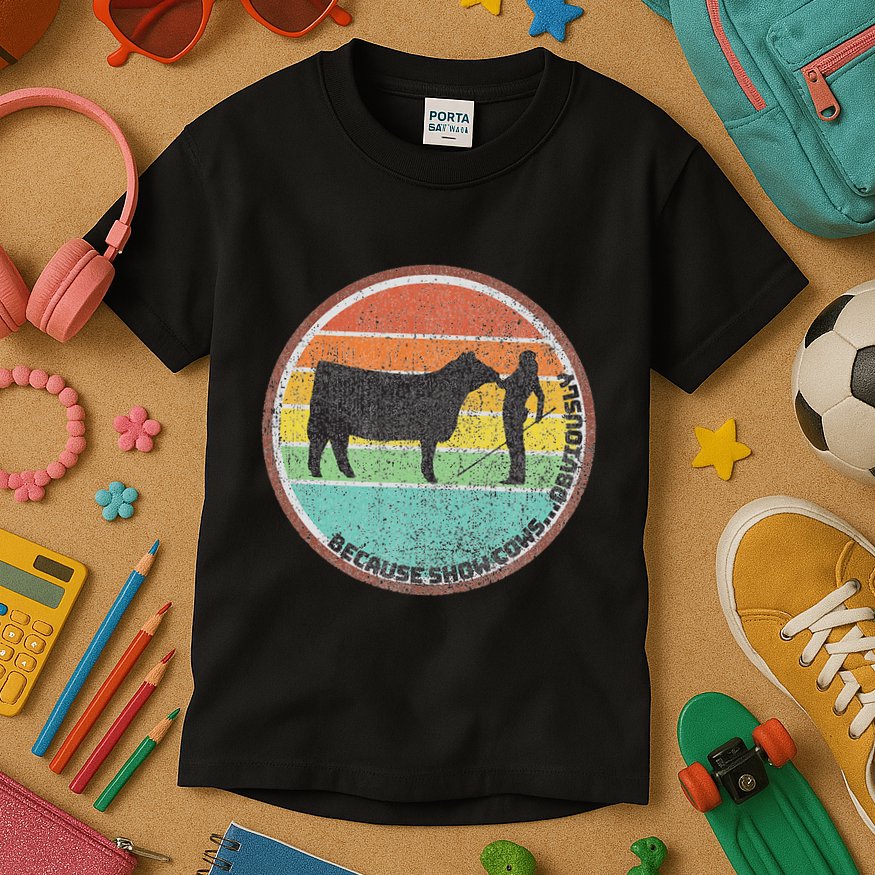 Because Show Cows ...Obviously Fun Cattle Showing Fair Kids T-Shirt