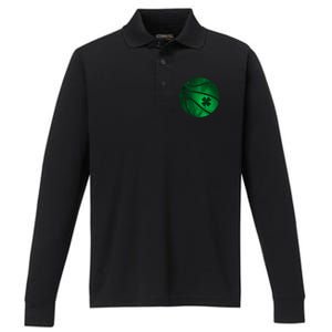 Basketball Shamrock Clover Leaf Pajama St Patrick's Day Gift Performance Long Sleeve Polo