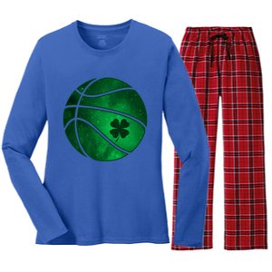 Basketball Shamrock Clover Leaf Pajama St Patrick's Day Gift Women's Long Sleeve Flannel Pajama Set 