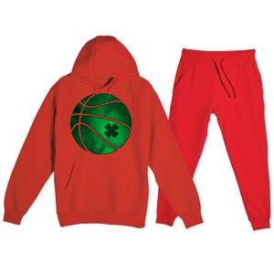 Basketball Shamrock Clover Leaf Pajama St Patrick's Day Gift Premium Hooded Sweatsuit Set