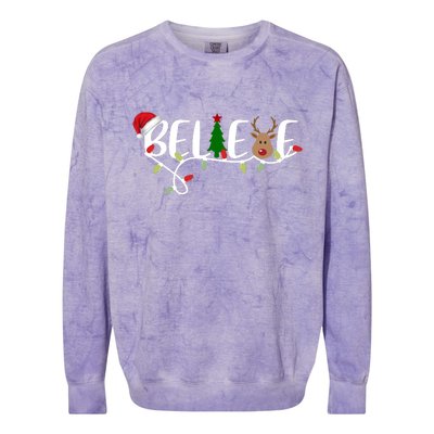 Believe Santa Claus Reindeer Christmas Festive Colorblast Crewneck Sweatshirt