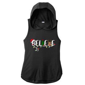 Believe Santa Claus Reindeer Christmas Festive Ladies PosiCharge Tri-Blend Wicking Draft Hoodie Tank