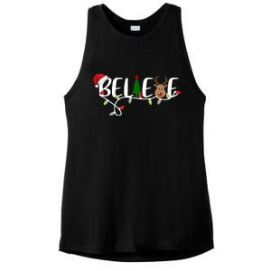 Believe Santa Claus Reindeer Christmas Festive Ladies PosiCharge Tri-Blend Wicking Tank