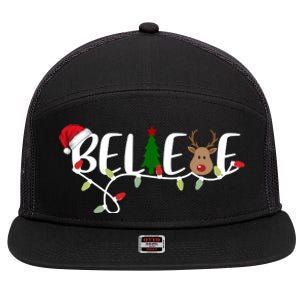 Believe Santa Claus Reindeer Christmas Festive 7 Panel Mesh Trucker Snapback Hat