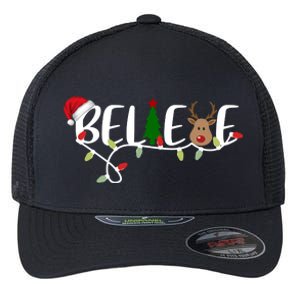 Believe Santa Claus Reindeer Christmas Festive Flexfit Unipanel Trucker Cap